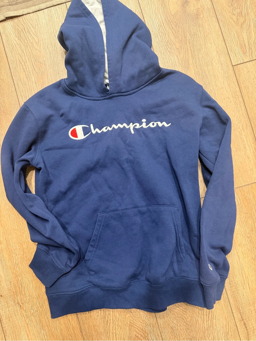 Champion Navy Blue Pullover with Script Logo and Red Accent